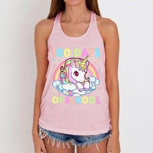 100 Days Of School Unicorn Teacher 100th Day Of School Funny Women's Knotted Racerback Tank