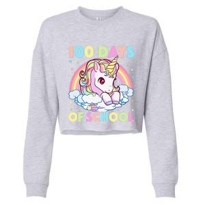 100 Days Of School Unicorn Teacher 100th Day Of School Funny Cropped Pullover Crew