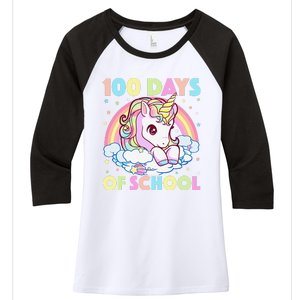 100 Days Of School Unicorn Teacher 100th Day Of School Funny Women's Tri-Blend 3/4-Sleeve Raglan Shirt