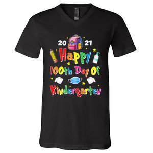 100 Days Of Kindergarten School Gift Students Teachers V-Neck T-Shirt