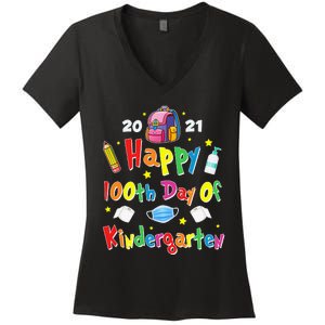 100 Days Of Kindergarten School Gift Students Teachers Women's V-Neck T-Shirt