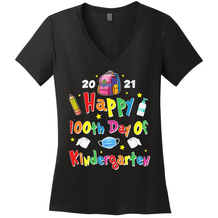 100 Days Of Kindergarten School Gift Students Teachers Women's V-Neck T-Shirt