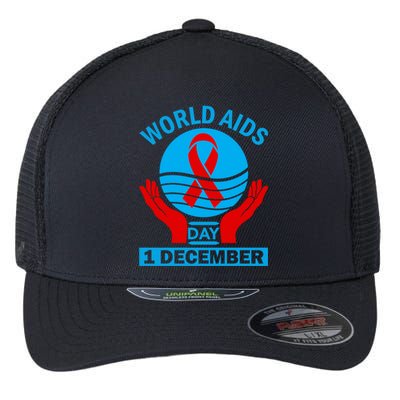 1 Dec Red Ribbon Day Support For World Aids Day Awareness Cute Gift Flexfit Unipanel Trucker Cap