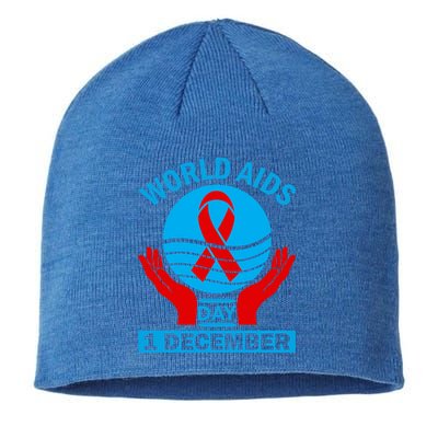 1 Dec Red Ribbon Day Support For World Aids Day Awareness Cute Gift Sustainable Beanie