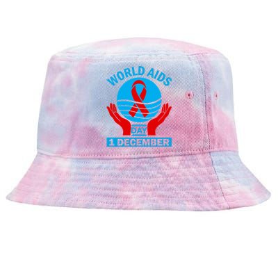 1 Dec Red Ribbon Day Support For World Aids Day Awareness Cute Gift Tie-Dyed Bucket Hat