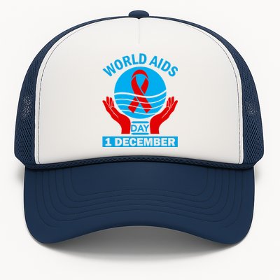 1 Dec Red Ribbon Day Support For World Aids Day Awareness Cute Gift Trucker Hat