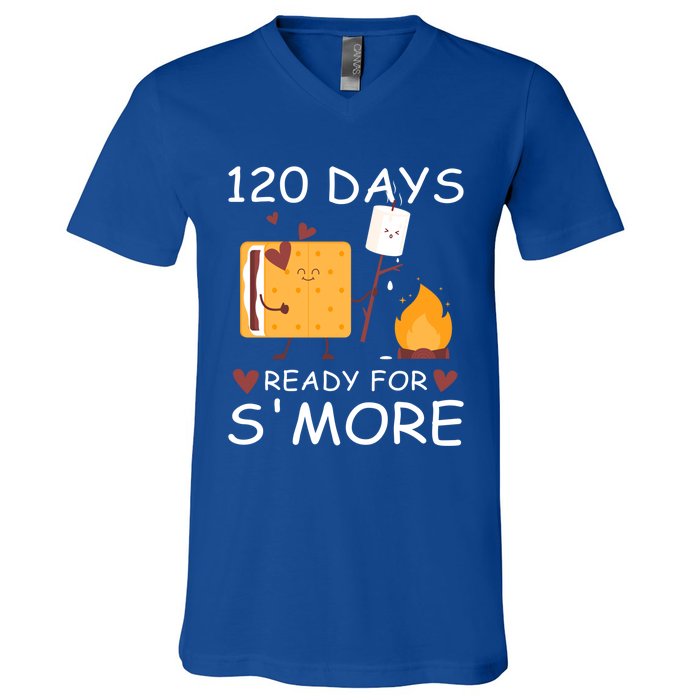 120 Days Ready For S'more 120th Day Of School Campfire Lover Gift V-Neck T-Shirt