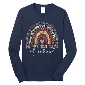 100 Days Rainbow Leopard Boho 100th Day Of School Teacher Long Sleeve Shirt