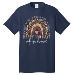 100 Days Rainbow Leopard Boho 100th Day Of School Teacher Tall T-Shirt