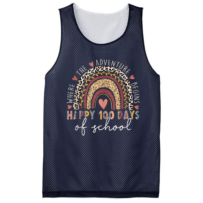 100 Days Rainbow Leopard Boho 100th Day Of School Teacher Mesh Reversible Basketball Jersey Tank