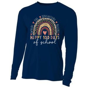 100 Days Rainbow Leopard Boho 100th Day Of School Teacher Cooling Performance Long Sleeve Crew