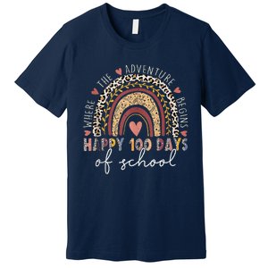 100 Days Rainbow Leopard Boho 100th Day Of School Teacher Premium T-Shirt