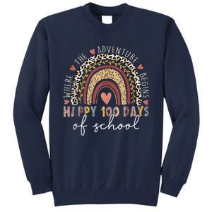 100 Days Rainbow Leopard Boho 100th Day Of School Teacher Tall Sweatshirt