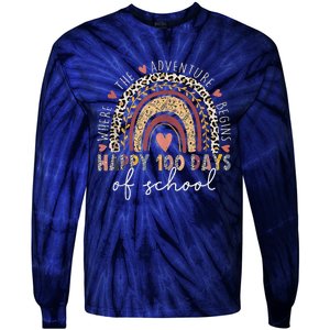 100 Days Rainbow Leopard Boho 100th Day Of School Teacher Tie-Dye Long Sleeve Shirt