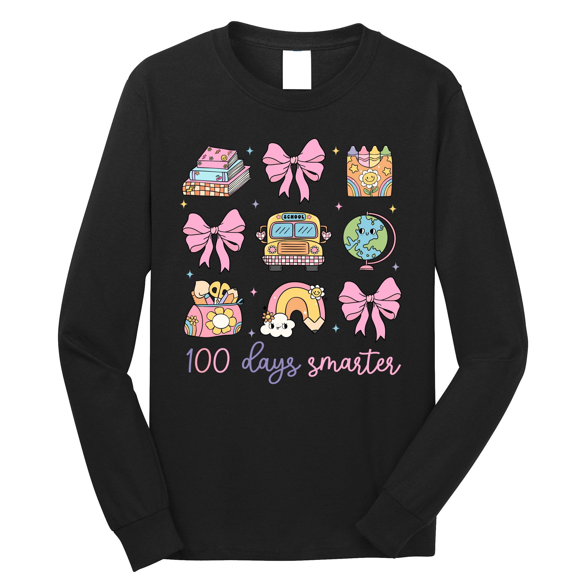 100 Days Smarter Teacher Girls Kids Cute 100th Day Of School Long Sleeve Shirt