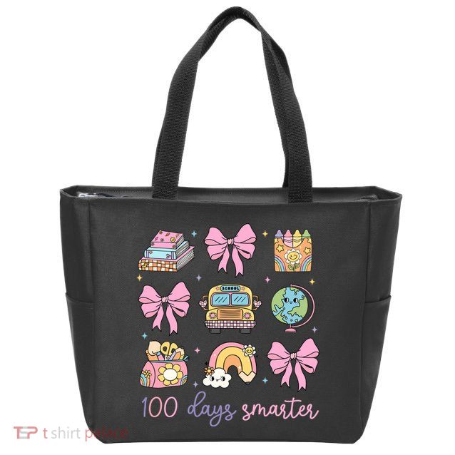 100 Days Smarter Teacher Girls Kids Cute 100th Day Of School Zip Tote Bag