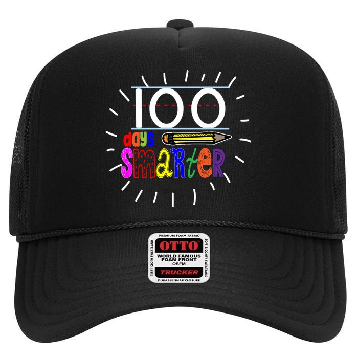 100 Days Smarter Cute 100th Day Of School High Crown Mesh Back Trucker Hat