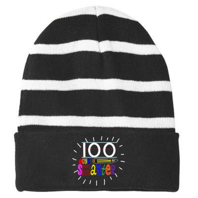 100 Days Smarter Cute 100th Day Of School Striped Beanie with Solid Band