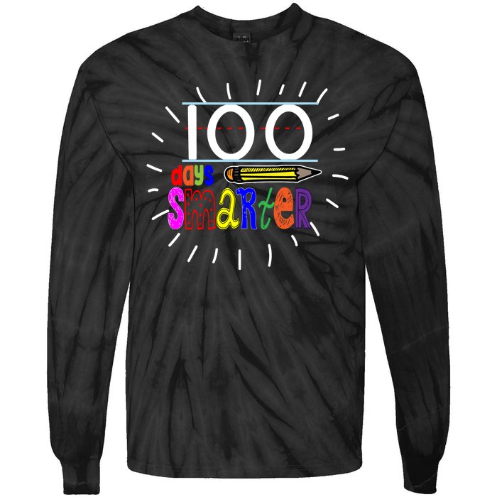 100 Days Smarter Cute 100th Day Of School Tie-Dye Long Sleeve Shirt