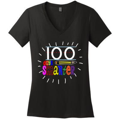 100 Days Smarter Cute 100th Day Of School Women's V-Neck T-Shirt