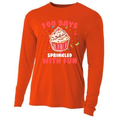 100 Days Sprinkled With Fun Cupcakes Teachers Students Gift Cooling Performance Long Sleeve Crew