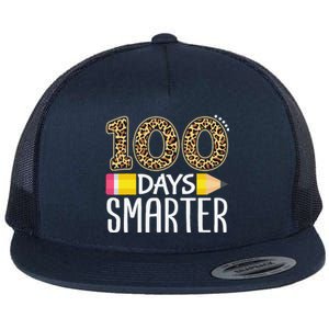 100 Days Smarter Teacher Or Student 100th Day Of School Flat Bill Trucker Hat