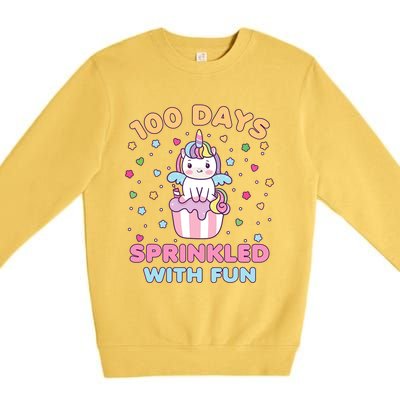 100 Days Sprinkled With Fun Cute Unicorn 100th Day Of School Gift Premium Crewneck Sweatshirt