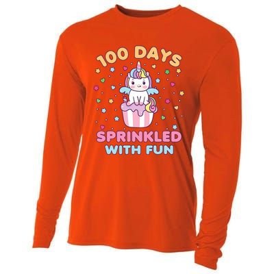 100 Days Sprinkled With Fun Cute Unicorn 100th Day Of School Gift Cooling Performance Long Sleeve Crew