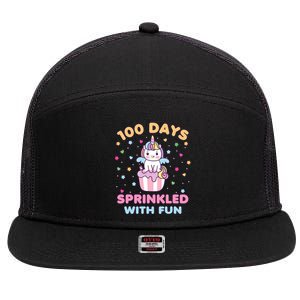 100 Days Sprinkled With Fun Cute Unicorn 100th Day Of School Gift 7 Panel Mesh Trucker Snapback Hat