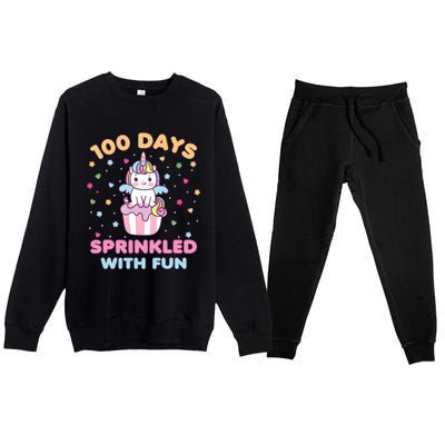 100 Days Sprinkled With Fun Cute Unicorn 100th Day Of School Gift Premium Crewneck Sweatsuit Set