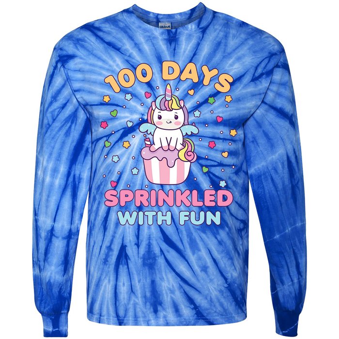 100 Days Sprinkled With Fun Cute Unicorn 100th Day Of School Gift Tie-Dye Long Sleeve Shirt