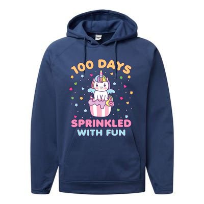 100 Days Sprinkled With Fun Cute Unicorn 100th Day Of School Gift Performance Fleece Hoodie