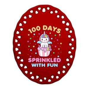 100 Days Sprinkled With Fun Cute Unicorn 100th Day Of School Gift Ceramic Oval Ornament