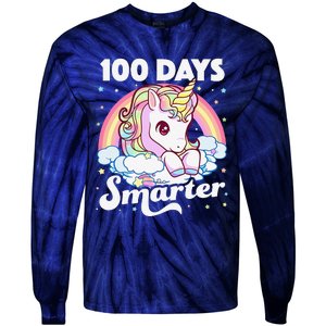 100 Days Smarter Unicorn Teacher 100th Day Of School Tie-Dye Long Sleeve Shirt