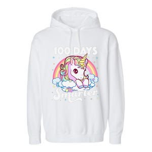 100 Days Smarter Unicorn Teacher 100th Day Of School Garment-Dyed Fleece Hoodie