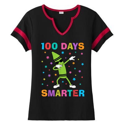 100 Days Smarter 100th Day of School Dabbing Crayon Ladies Halftime Notch Neck Tee