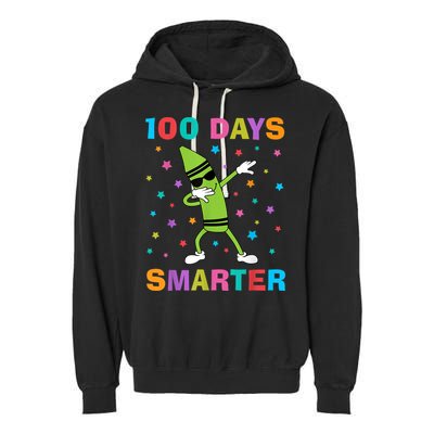 100 Days Smarter 100th Day of School Dabbing Crayon Garment-Dyed Fleece Hoodie
