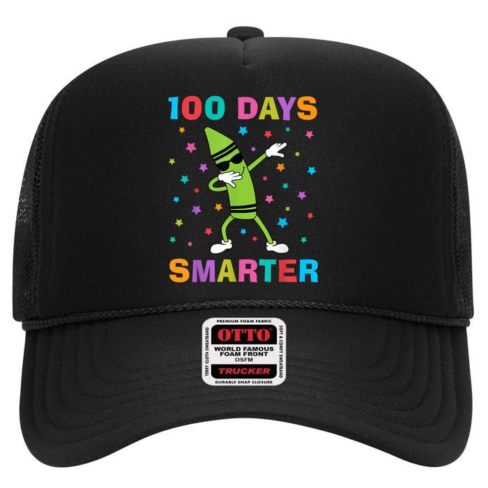 100 Days Smarter 100th Day of School Dabbing Crayon High Crown Mesh Back Trucker Hat