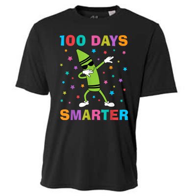 100 Days Smarter 100th Day of School Dabbing Crayon Cooling Performance Crew T-Shirt