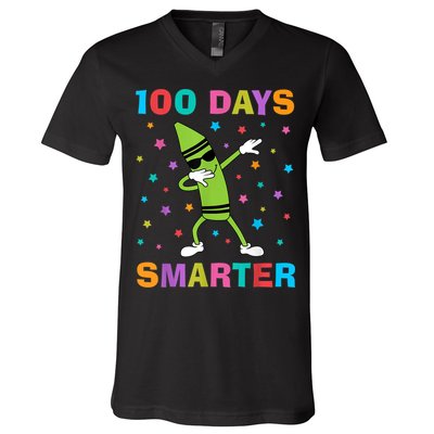 100 Days Smarter 100th Day of School Dabbing Crayon V-Neck T-Shirt