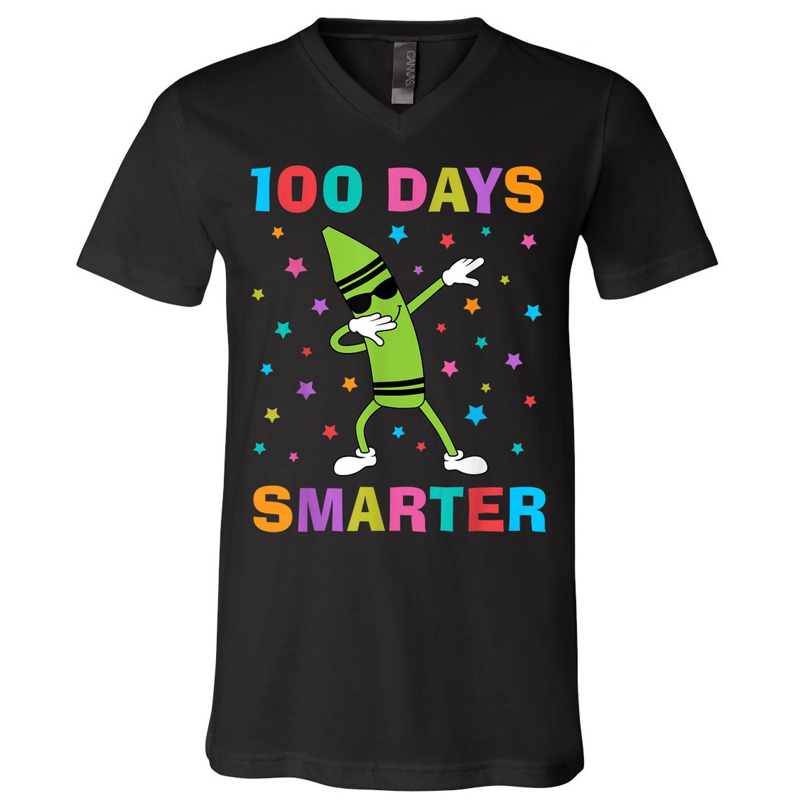 100 Days Smarter 100th Day of School Dabbing Crayon V-Neck T-Shirt