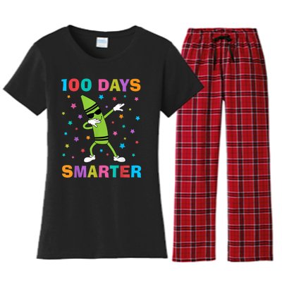 100 Days Smarter 100th Day of School Dabbing Crayon Women's Flannel Pajama Set