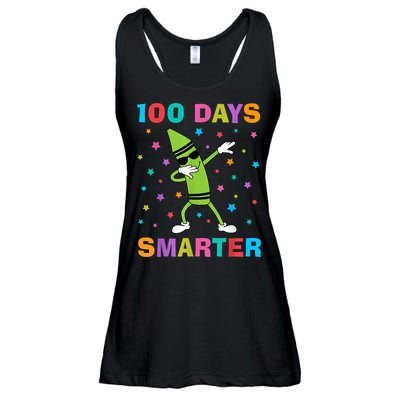 100 Days Smarter 100th Day of School Dabbing Crayon Ladies Essential Flowy Tank