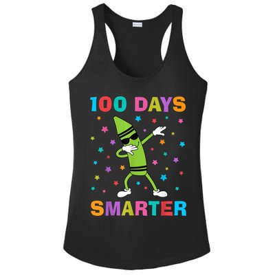 100 Days Smarter 100th Day of School Dabbing Crayon Ladies PosiCharge Competitor Racerback Tank