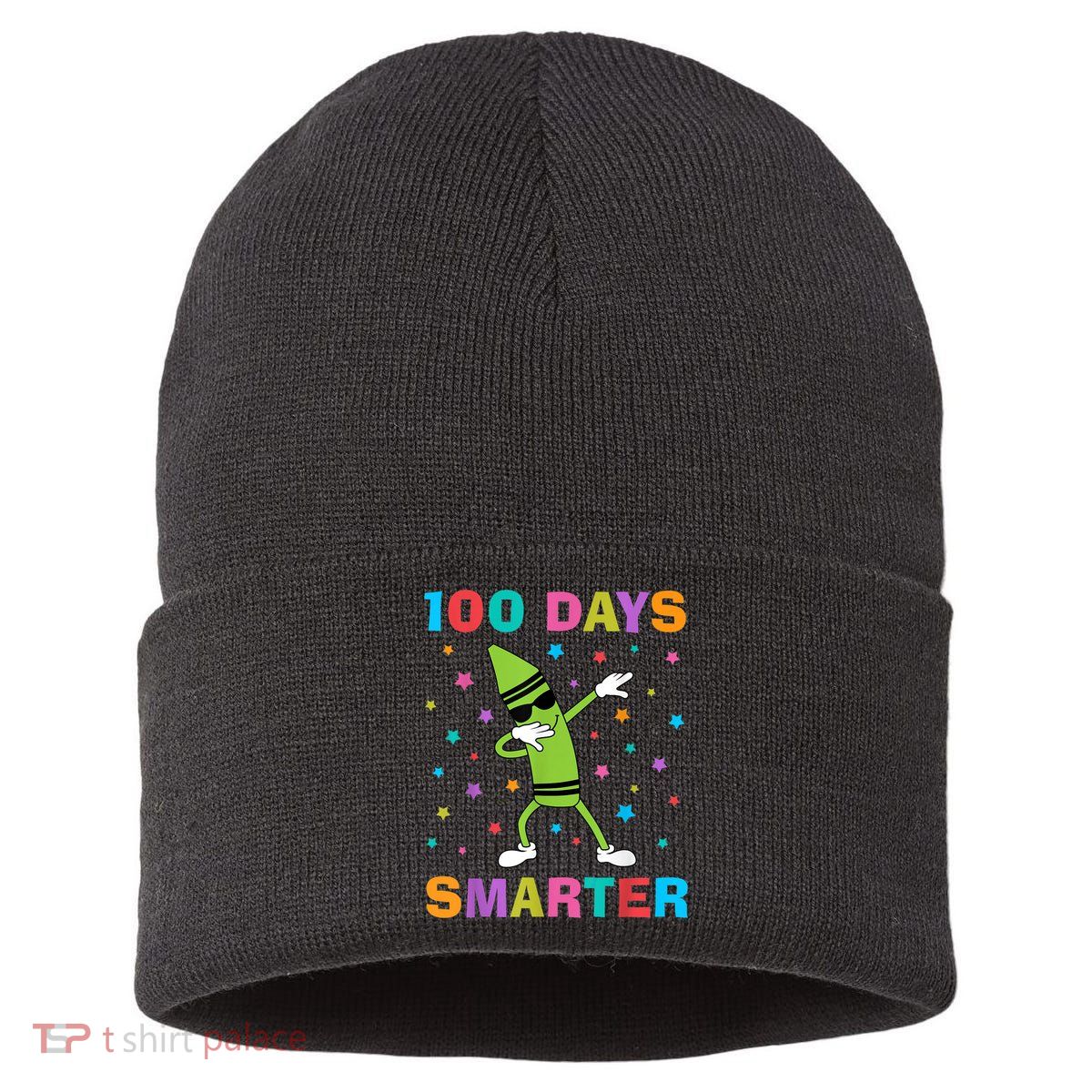 100 Days Smarter 100th Day of School Dabbing Crayon Sustainable Knit Beanie