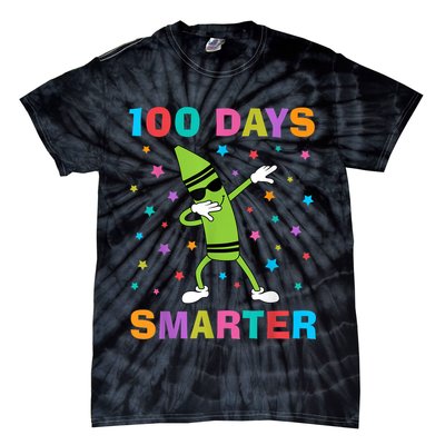100 Days Smarter 100th Day of School Dabbing Crayon Tie-Dye T-Shirt