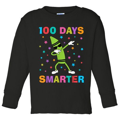 100 Days Smarter 100th Day of School Dabbing Crayon Toddler Long Sleeve Shirt