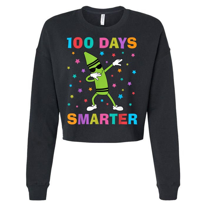 100 Days Smarter 100th Day of School Dabbing Crayon Cropped Pullover Crew