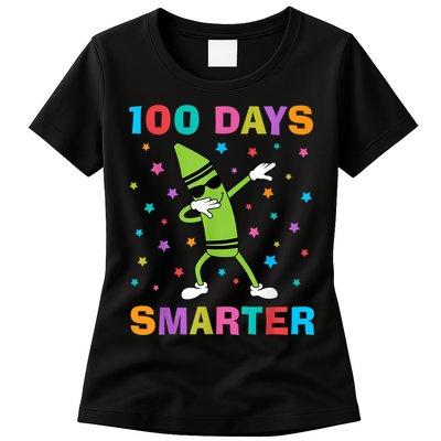 100 Days Smarter 100th Day of School Dabbing Crayon Womens T-Shirt
