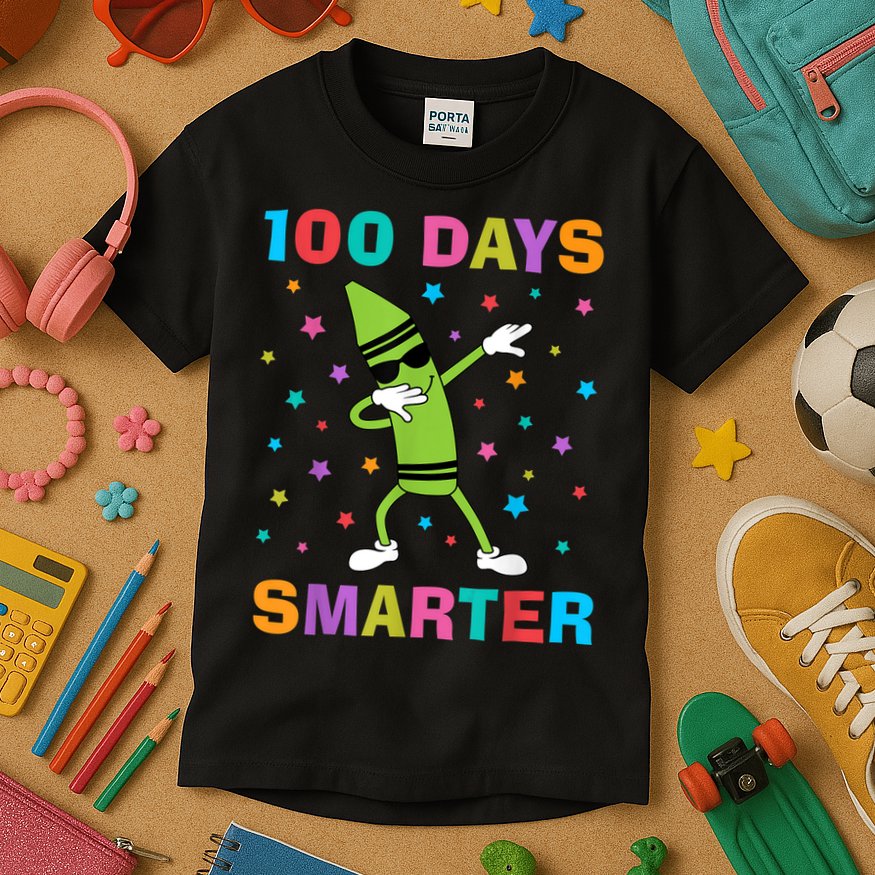 100 Days Smarter 100th Day of School Dabbing Crayon Kids T-Shirt